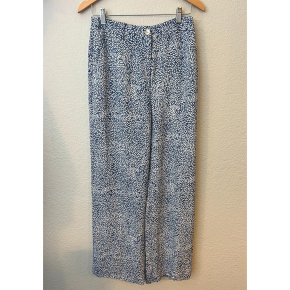 Ted Baker Womens Pants Blue White Wide Leg Nautical Fish Print Size 2 NWOT